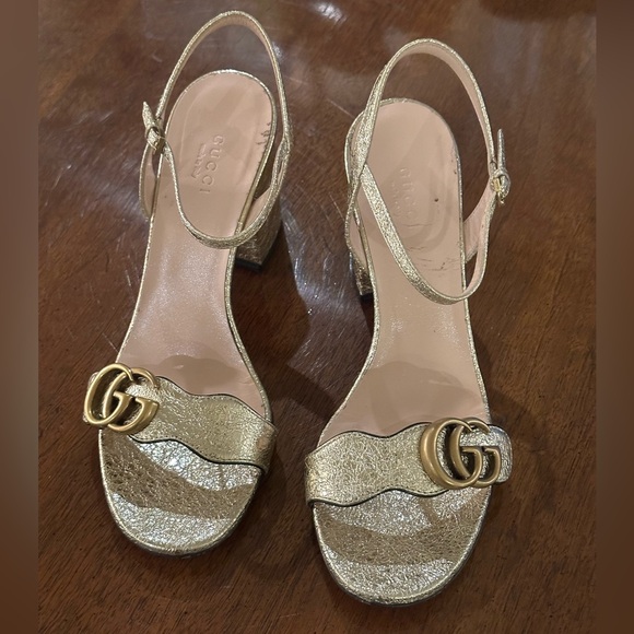 Gucci Metallic Gold Heeled Sandals - Picture 1 of 14